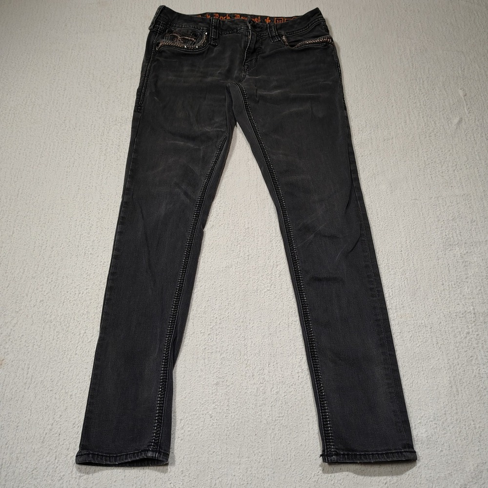 Rock Revival Jeans Womens 30 Black Clair Easy Skinny Faux Flap EP9252E5203R